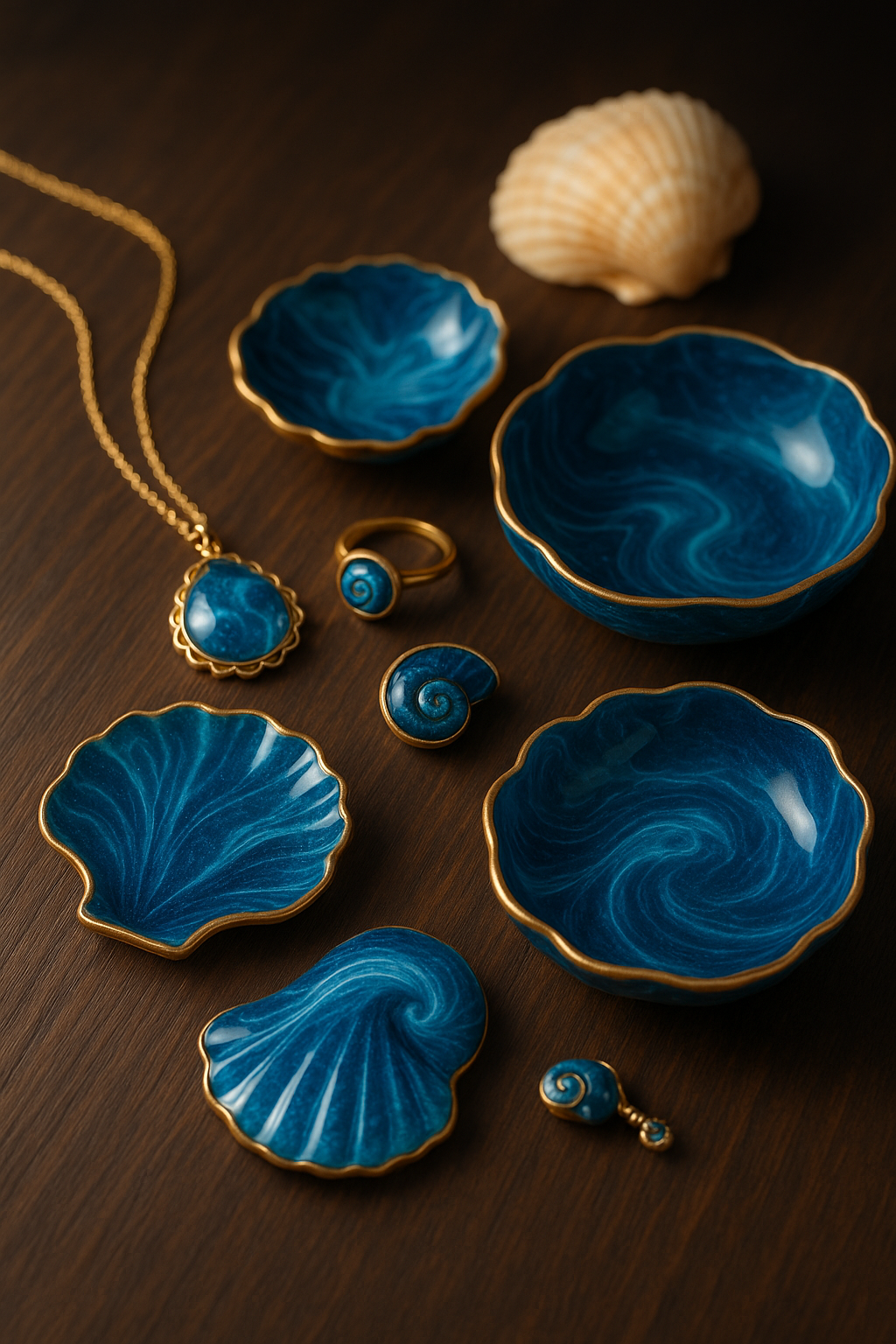 Handcrafted ocean-inspired epoxy centerpiece by Ember Epoxy